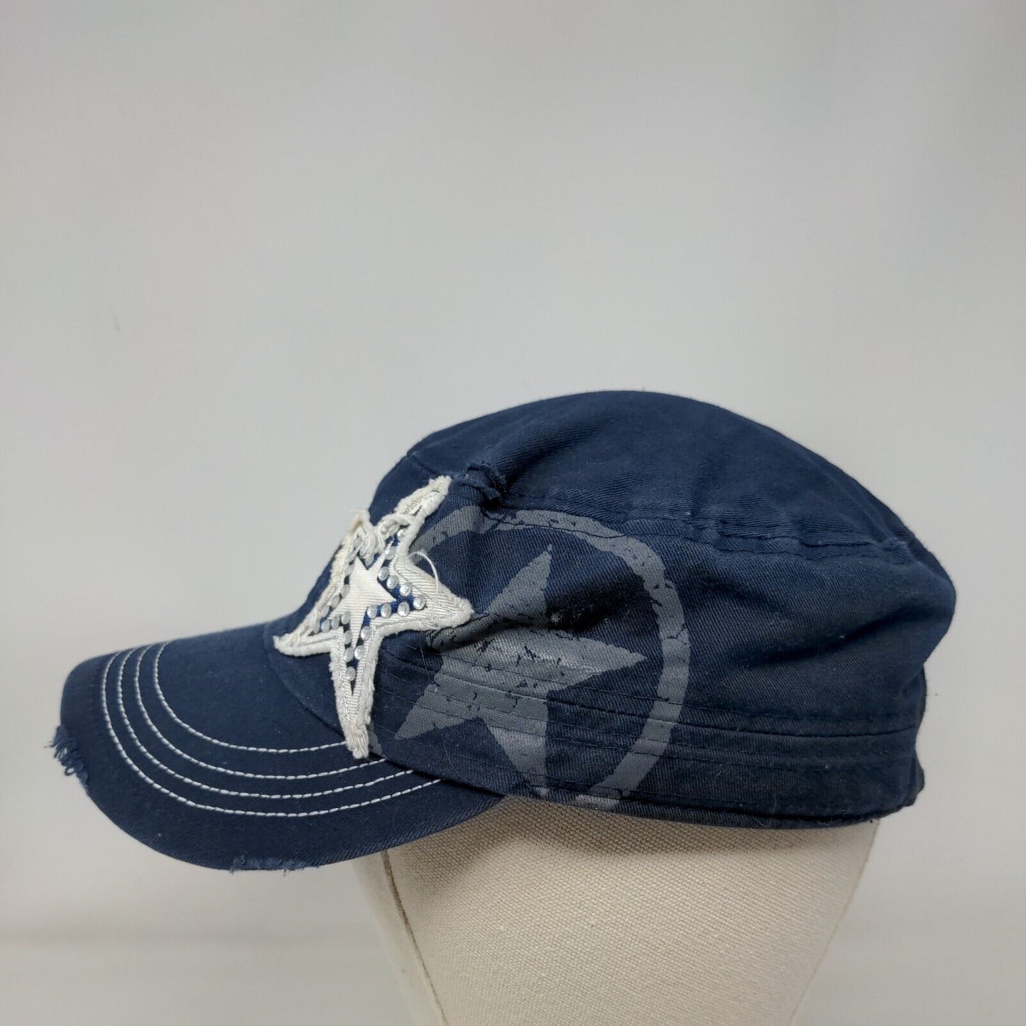 Star Studded Stretch Strapback Cadet Army Cap Hat Blue One Size Pit Bull