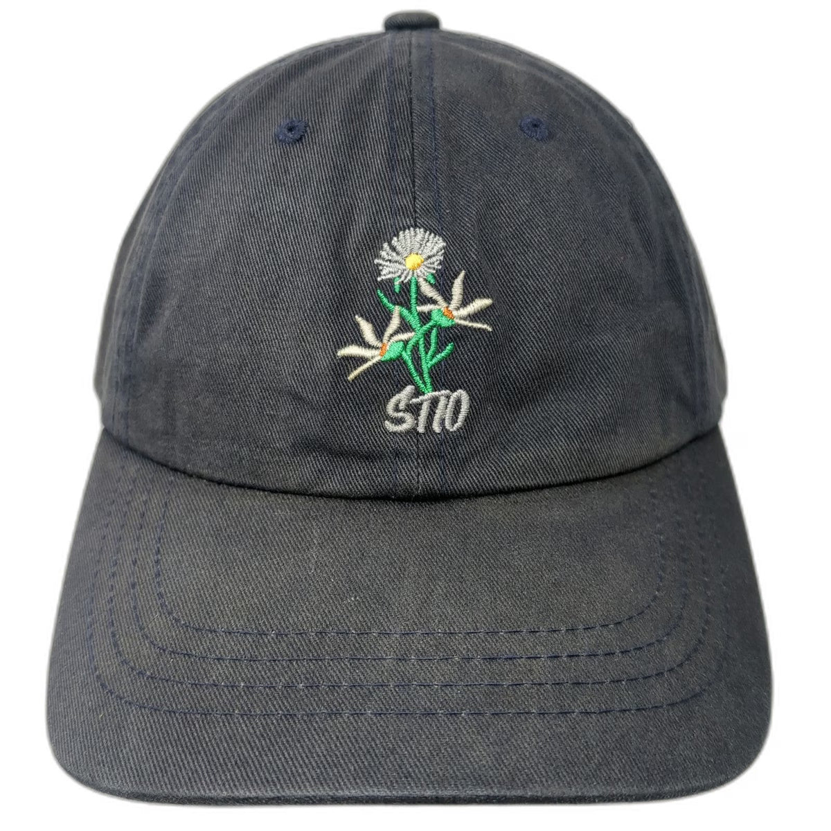Yupoong Stio Flower Embroidery Blue Baseball Cap One Size Cotton Hat Slideback
