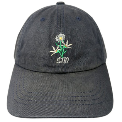 Yupoong Stio Flower Embroidery Blue Baseball Cap One Size Cotton Hat Slideback