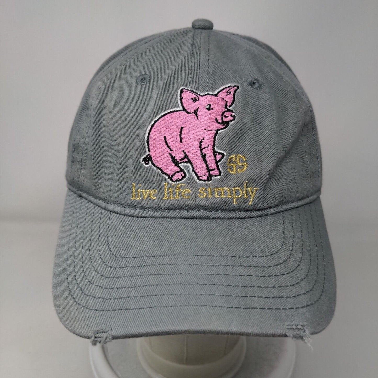 Live Life Simply Pig Slideback Hat Gray OSFM Embroidered Simply Southern