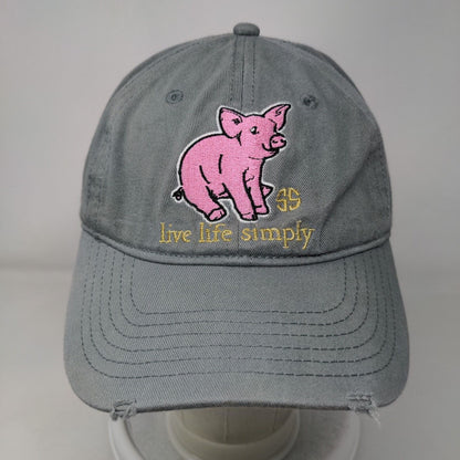 Live Life Simply Pig Slideback Hat Gray OSFM Embroidered Simply Southern