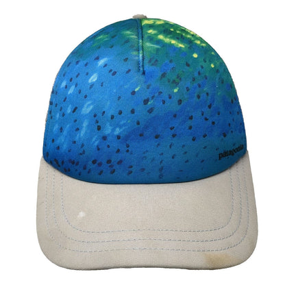 Patagonia Blue Trucker Hat One Size Mesh Snapback Fish Skin Graphic Pattern