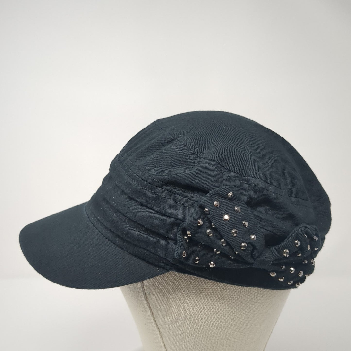 Unbranded Fitted Cadet Army Cap Hat Black One Size Bow Rhinestone