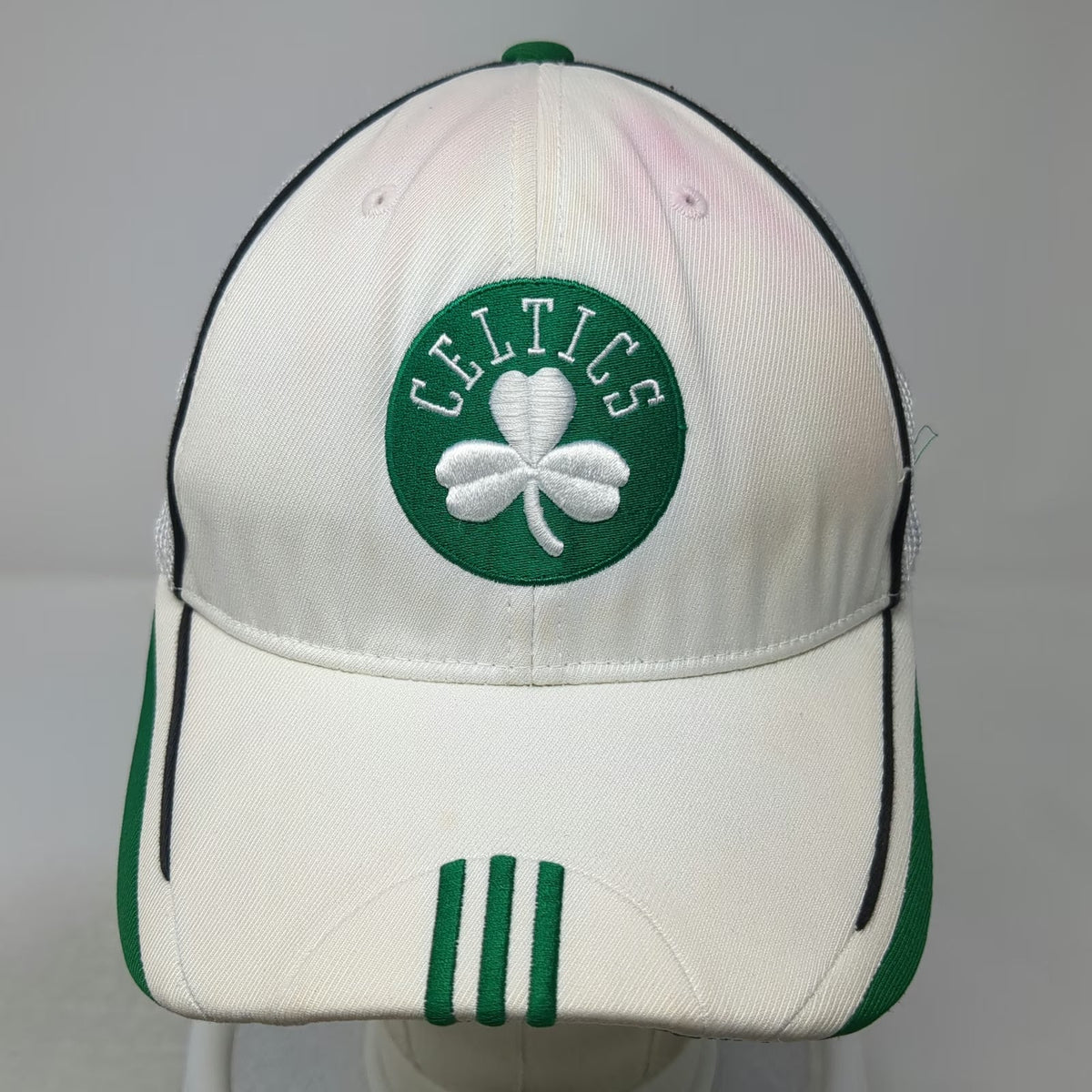 Adidas Boston Celtics NBA White Cap L Mesh Back 3 Stripes Climalite Hat Official
