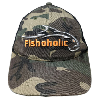Fishoholic Trucker Hat Green Black One Size Camo Snapback Bend Your Rod Fishing