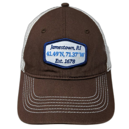 District Baseball Cap Brown OSFM Mesh Back Patch Jamestown RI Coordinates Hat