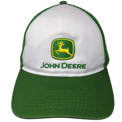 John Deere Trucker Hat Green White One Size Mesh Back Snapback Logo Farming Hat
