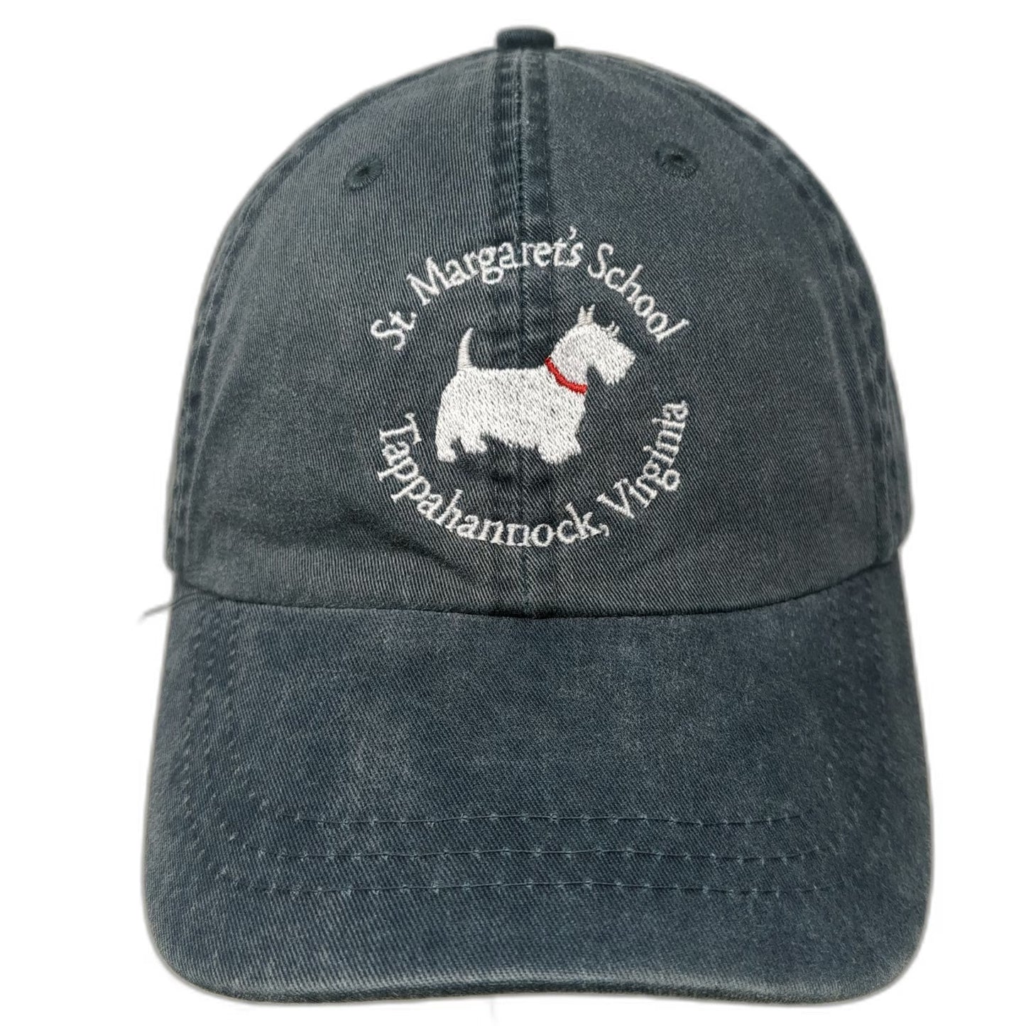 Adams Baseball Cap Blue White Red One Size Leather Strap Scottie Dog School Hat