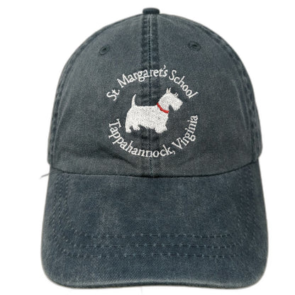 Adams Baseball Cap Blue White Red One Size Leather Strap Scottie Dog School Hat