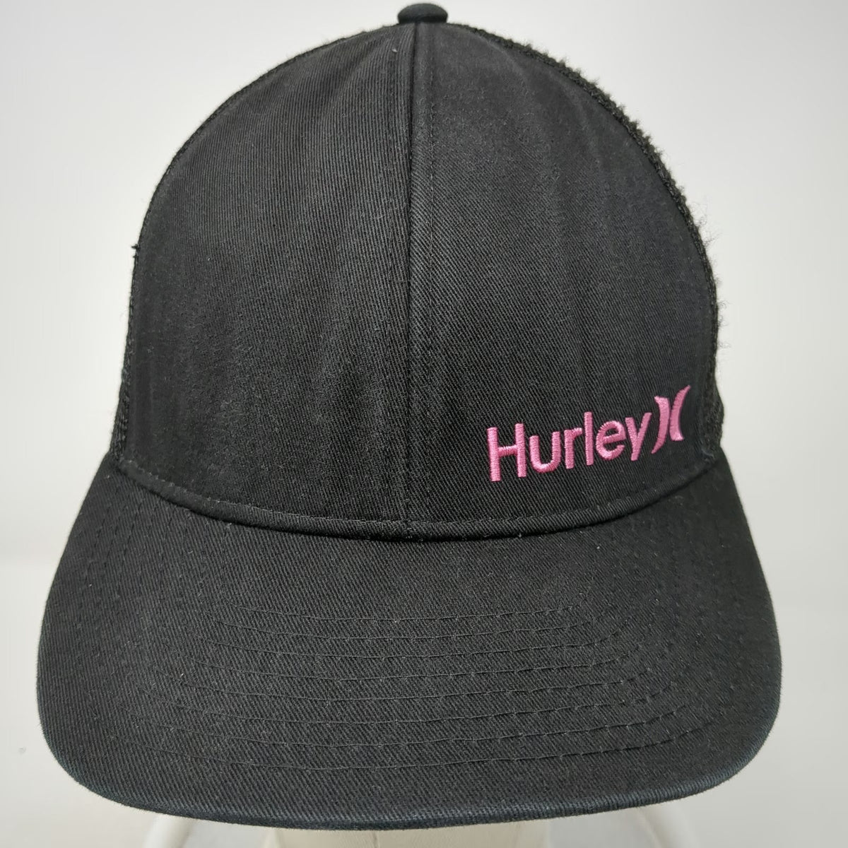 Hurley Trucker Hat Black One Size Pink Logo Mesh Back Snapback Adjustable Cap