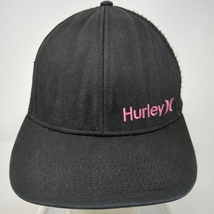 Hurley Trucker Hat Black One Size Pink Logo Mesh Back Snapback Adjustable Cap