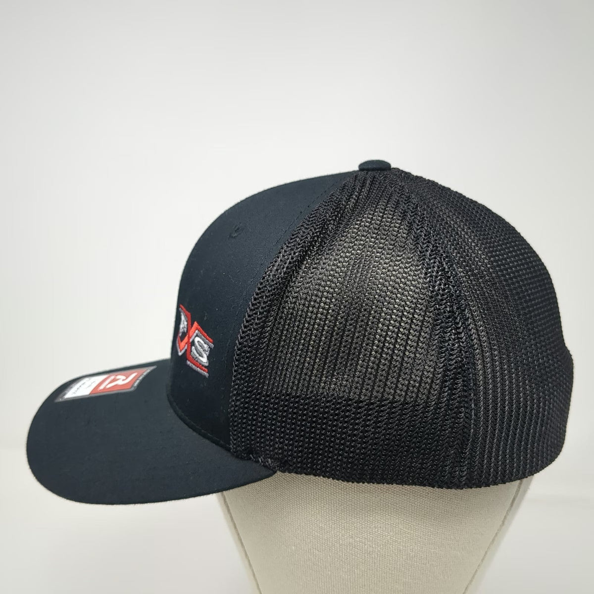 Richardson Baseball Cap Black XL Mesh Back Flexfit FXS Logo Embroidered Hat