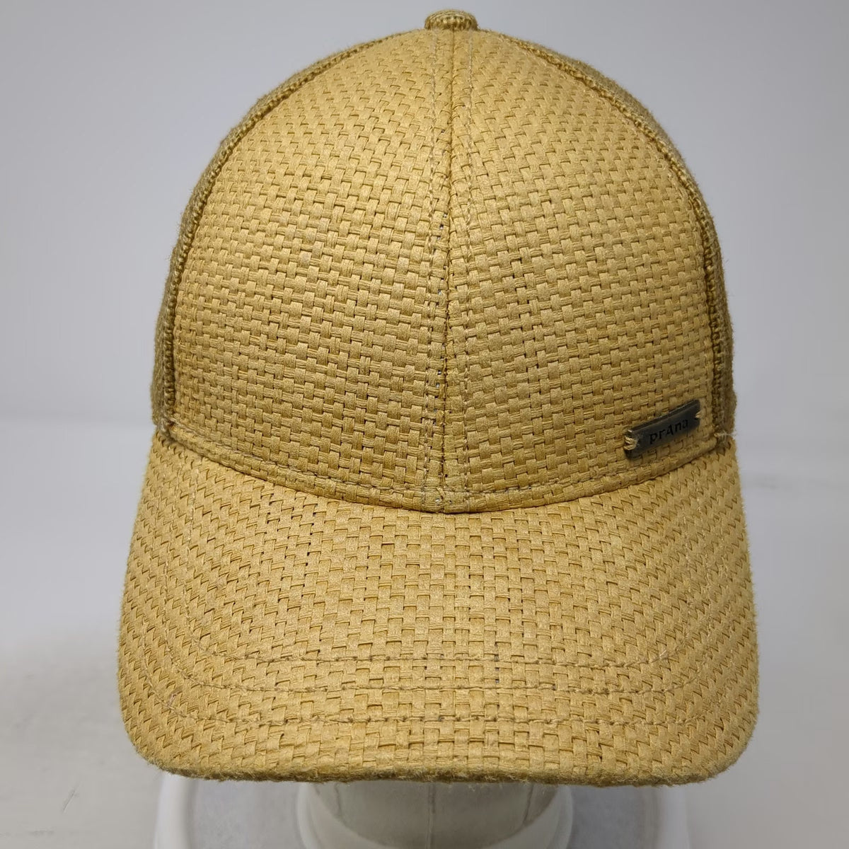 prAna Baseball Cap Brown One Size Woven Paper Linen Blend Metal Logo Hat Breathe