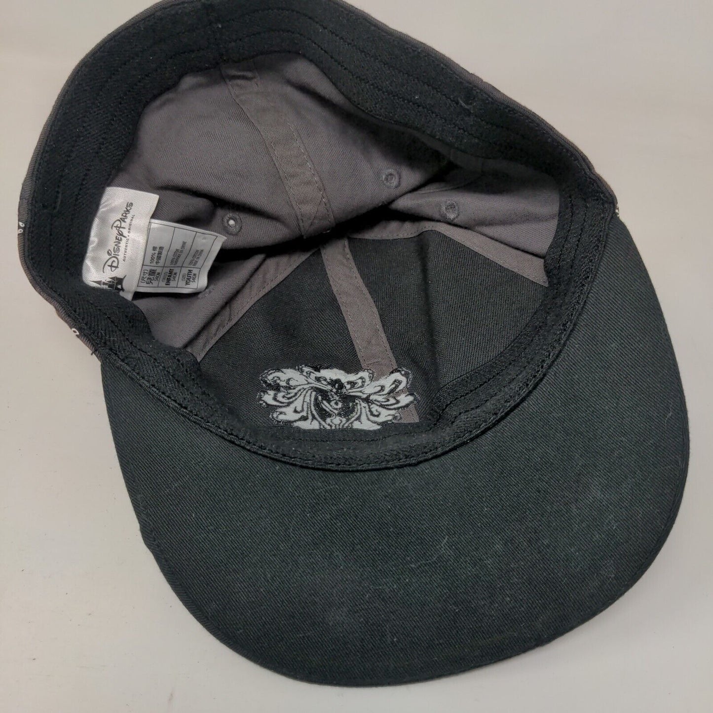The Haunted Mansion Youth Fitted Hat Gray 54cm Embroidered Disney Parks Cotton