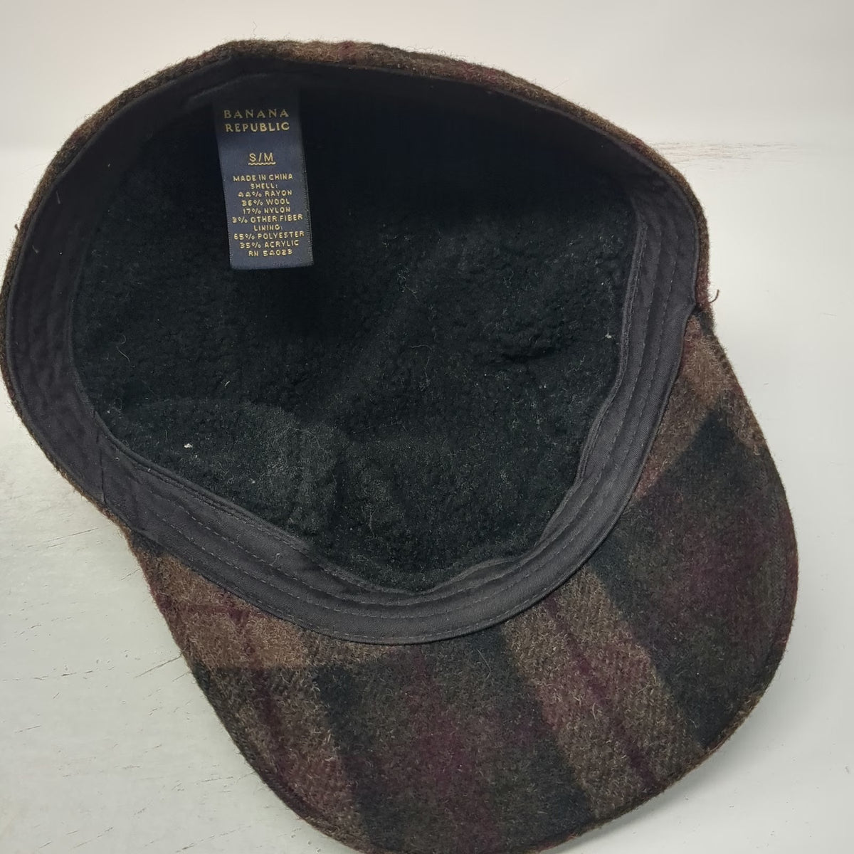 Banana Republic 5 Panel Brown S/M Fitted Plaid Wool Sherpa Lined Hat