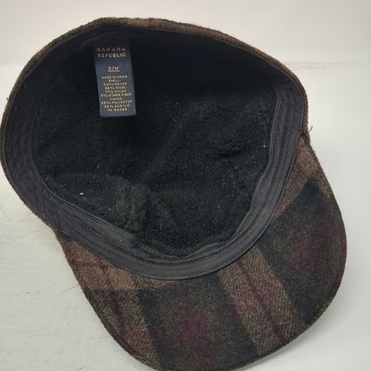 Banana Republic 5 Panel Brown S/M Fitted Plaid Wool Sherpa Lined Hat