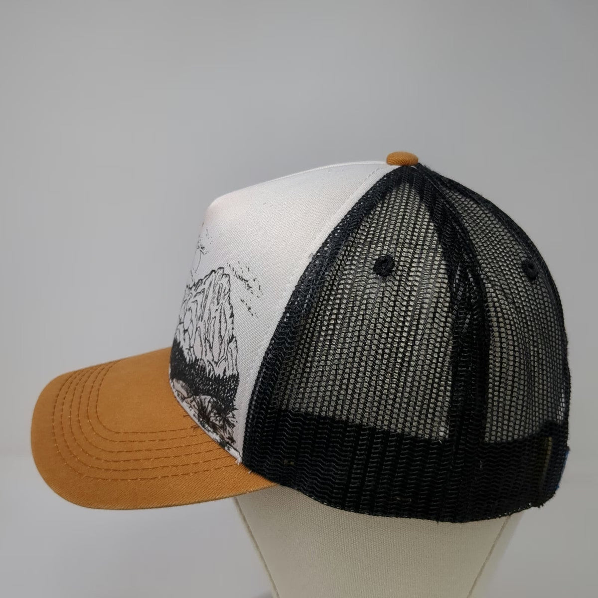 KAVU Trucker Hat Orange White Mountain One Size Mesh Snapback Outdoor Cap