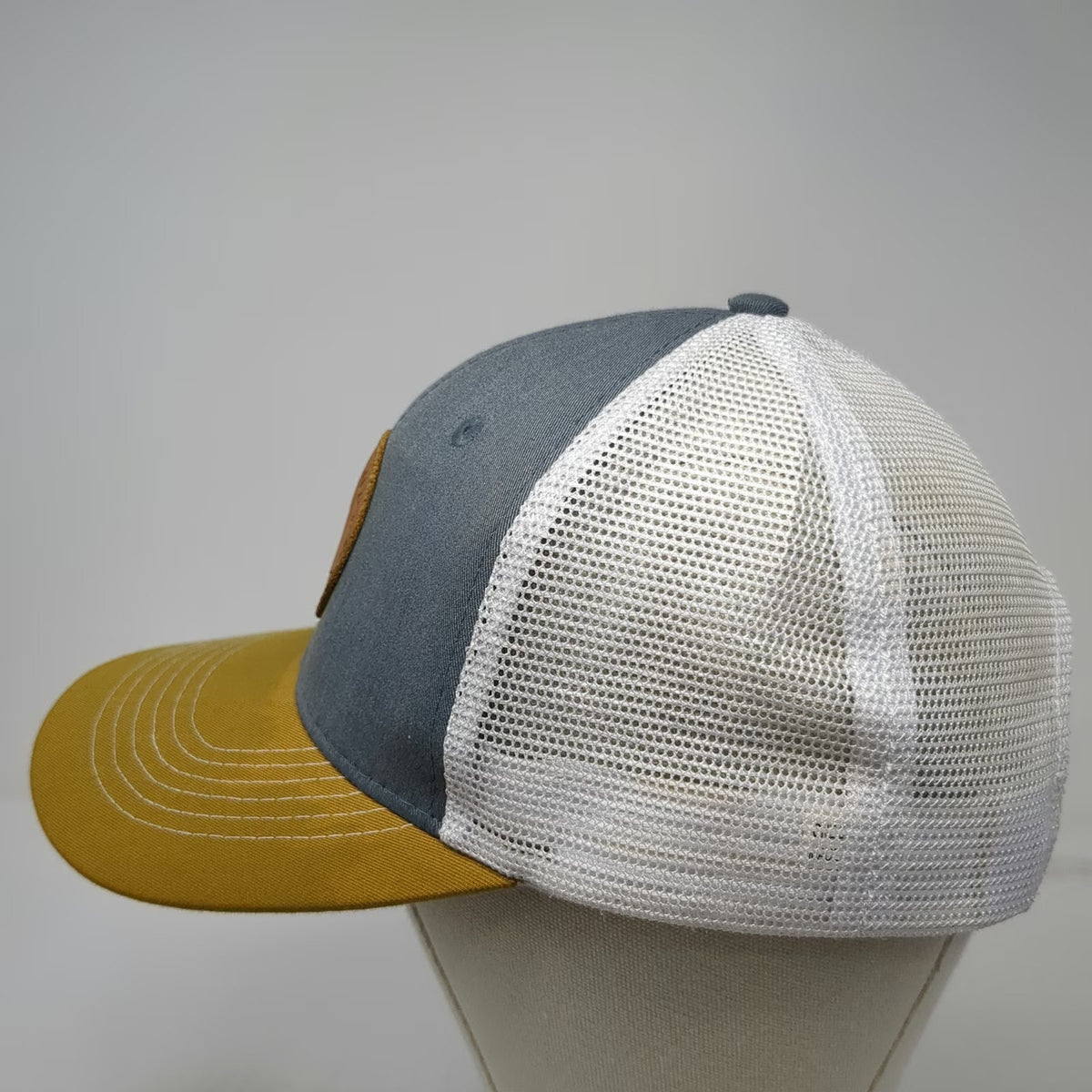 Arcadian Outfitters Trucker Hat Gray Gold White One Size Leather Patch Jackalope