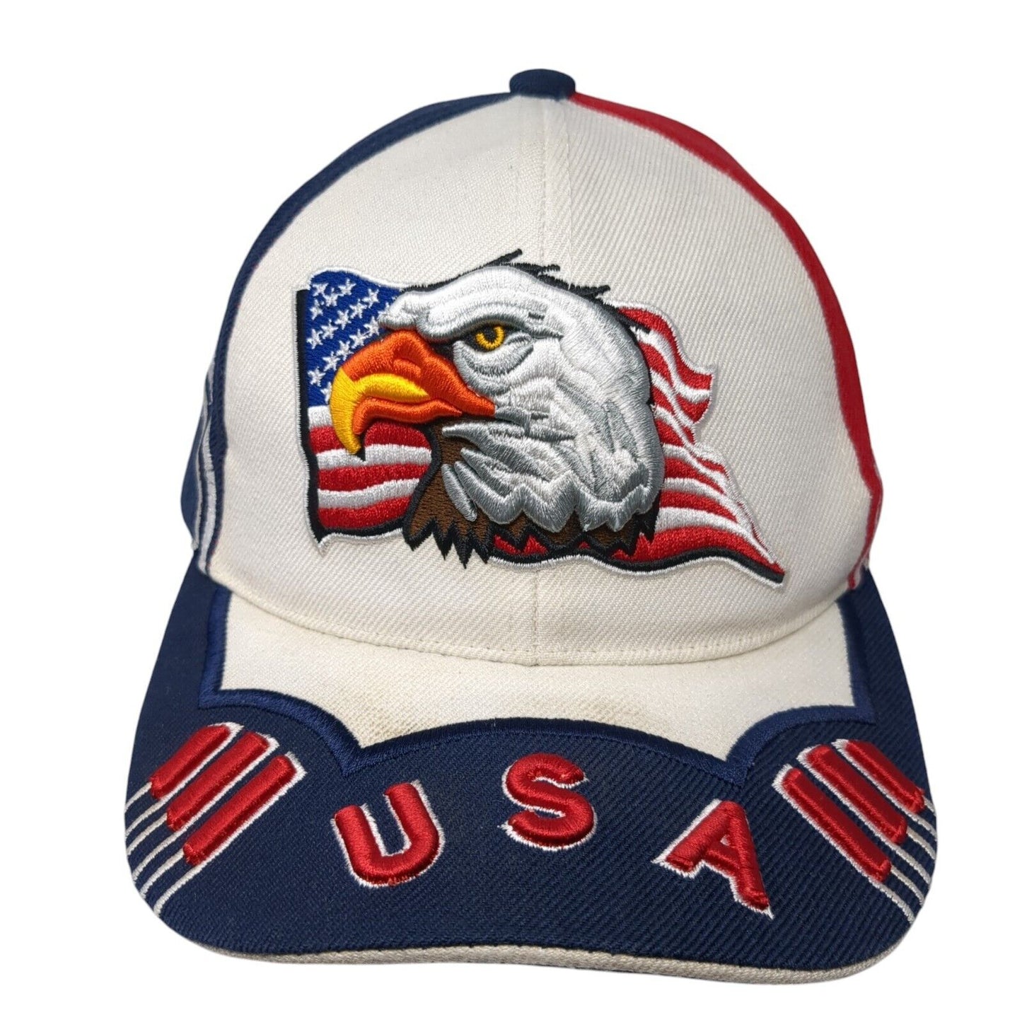 USA Flag Eagle Strapback Hat Multi One Size Adjustable Colorblock