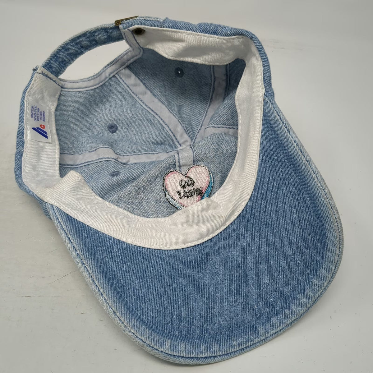 HG Baseball Cap Blue One Size Go Away Heart Embroidered Denim Slideback Hat