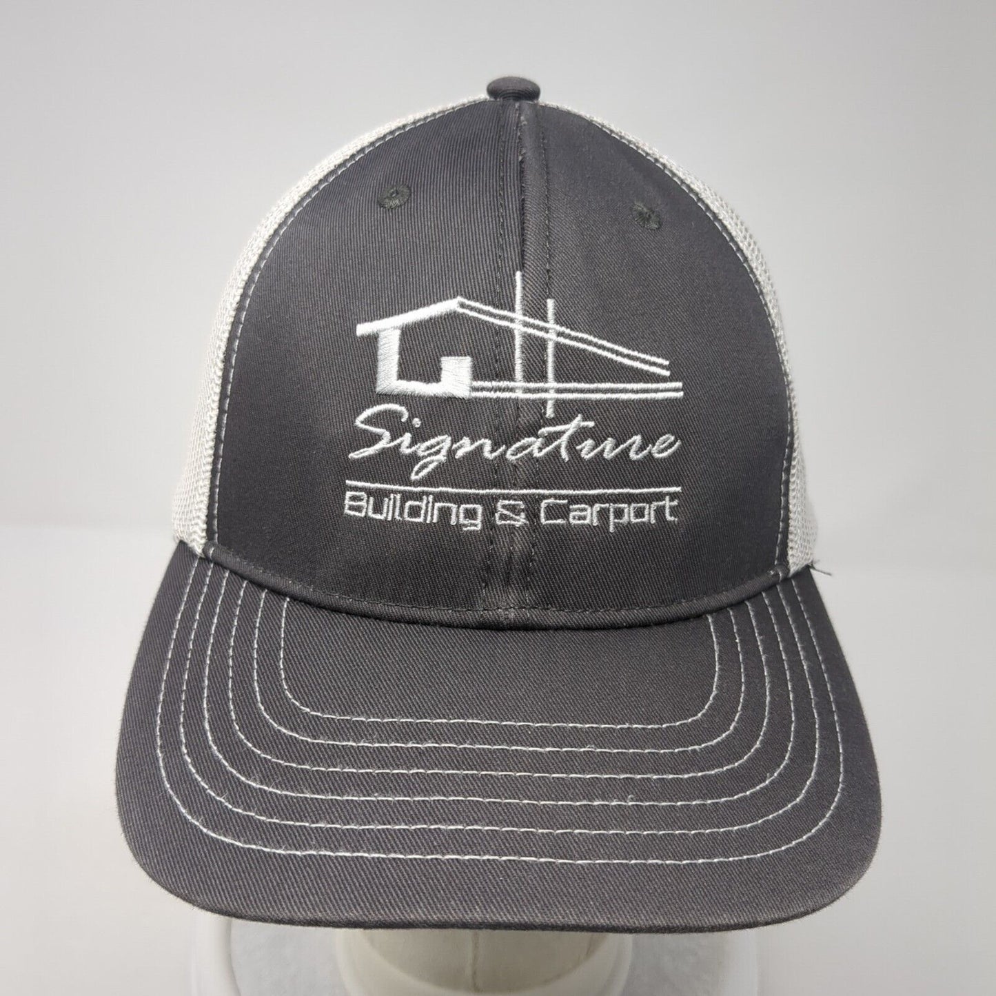 Signature Building & Carport Snapback Trucker Hat Gray OS Adjustable Mesh Otto