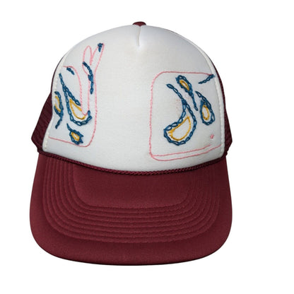 Nissun Snapback Trucker Hat Red OSFA Adjustable Mesh Back Stitch Paisley Rope