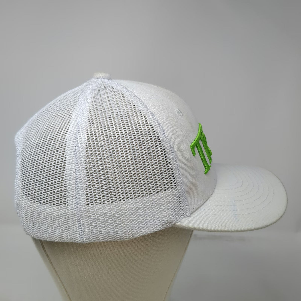 Trucker Hat White Green One Size Tryst Embroidered Logo Snapback Mesh Back