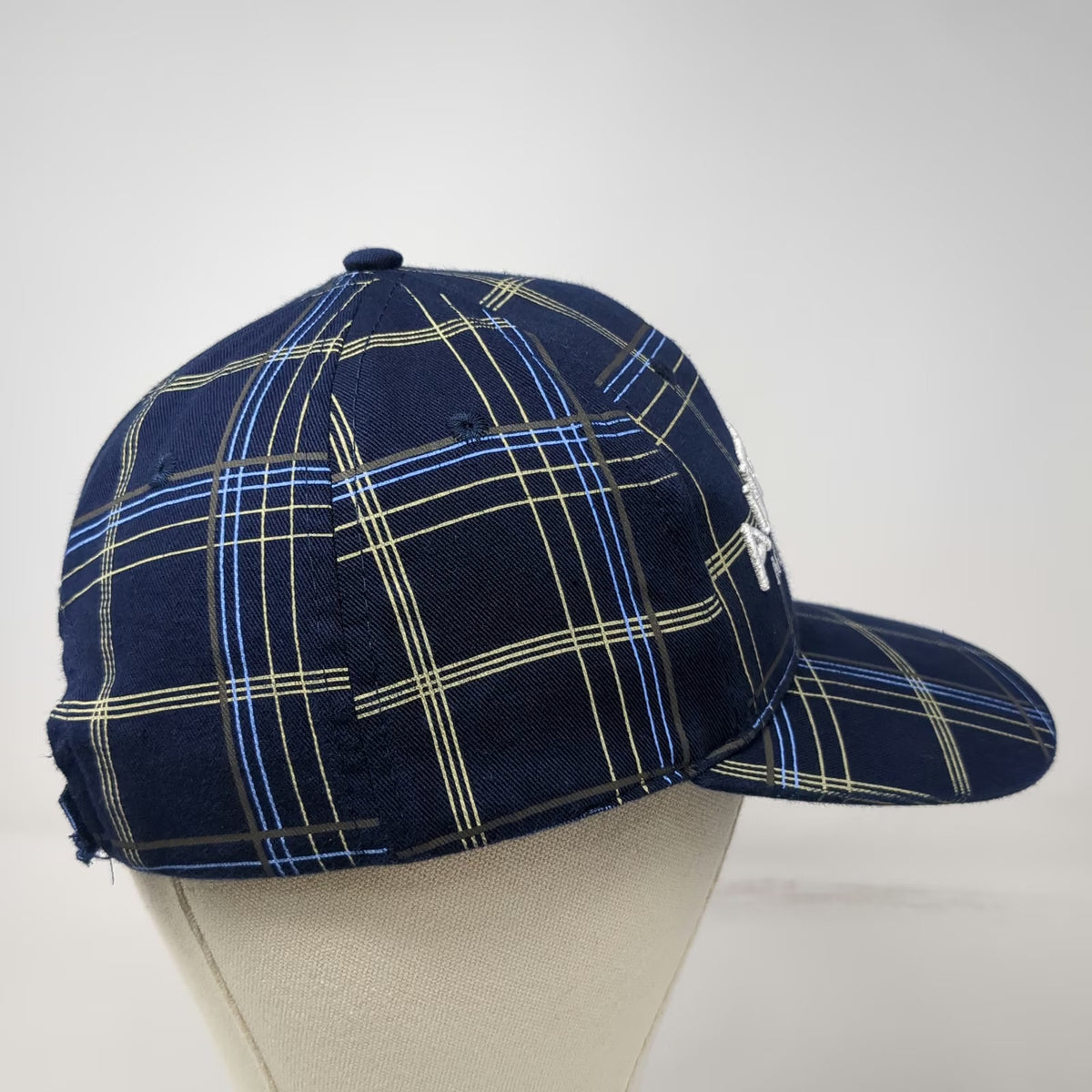 Blue Plaid Baseball Cap One Size Kangaroo Australia Melbourne Strapback Hat