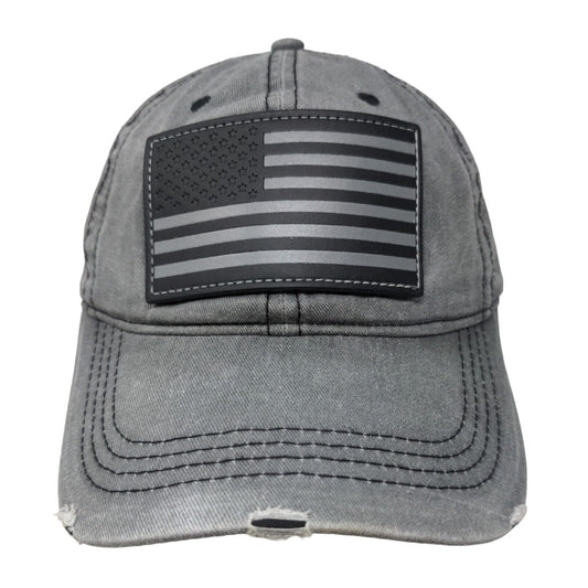 American Flag Leather Patch Strapback Hat Gray One Size Adjustable 6 Panel