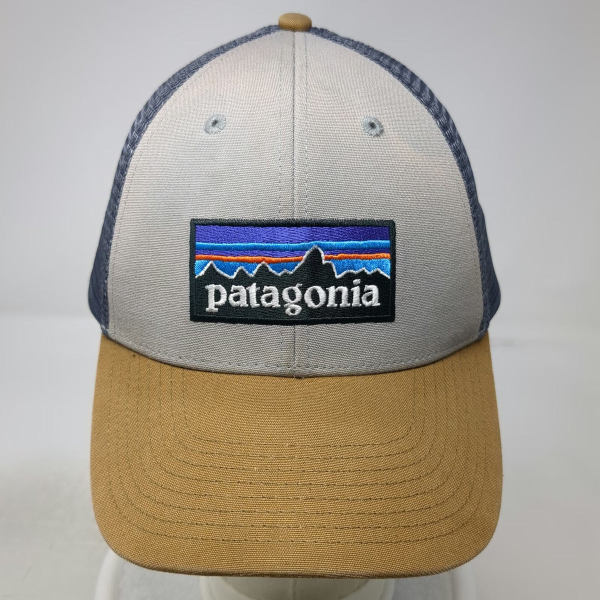 Patagonia Trucker Hat Gray Brown One Size Mesh Back Snapback Mountain Logo Hat