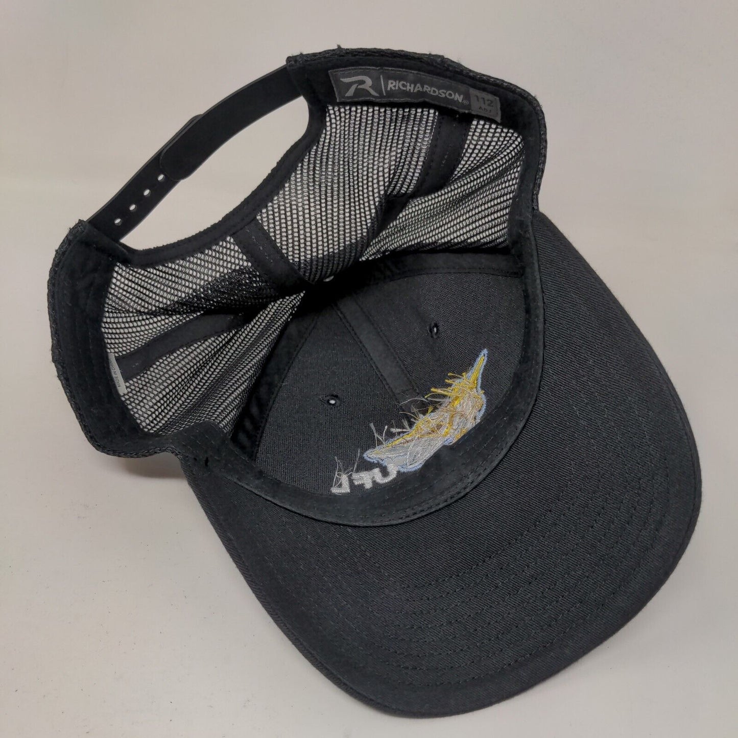 UFL Snapback Mesh Back Trucker Hat Black Adjustable Embroidered Fish Logo