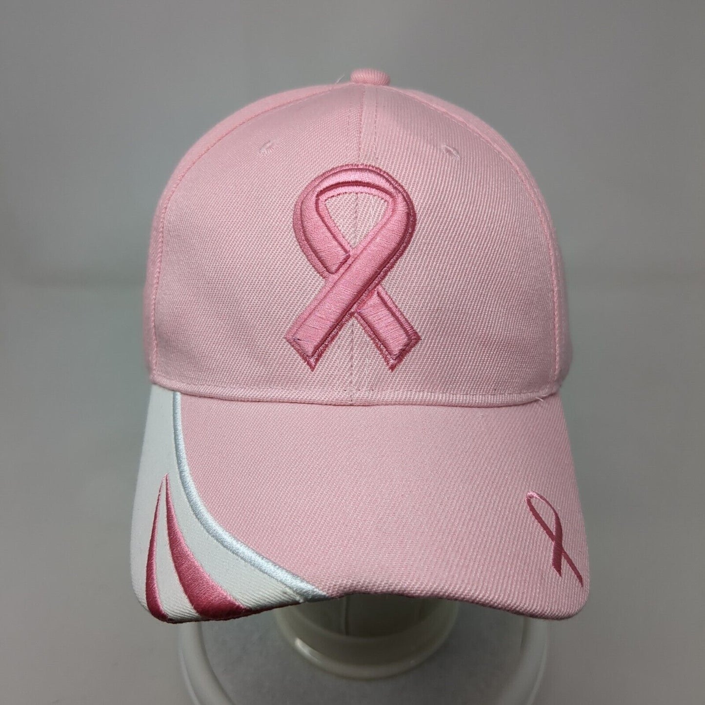 Pink Ribbon Strapback Hat Pink OSFM Embroidered Breast Cancer Awareness