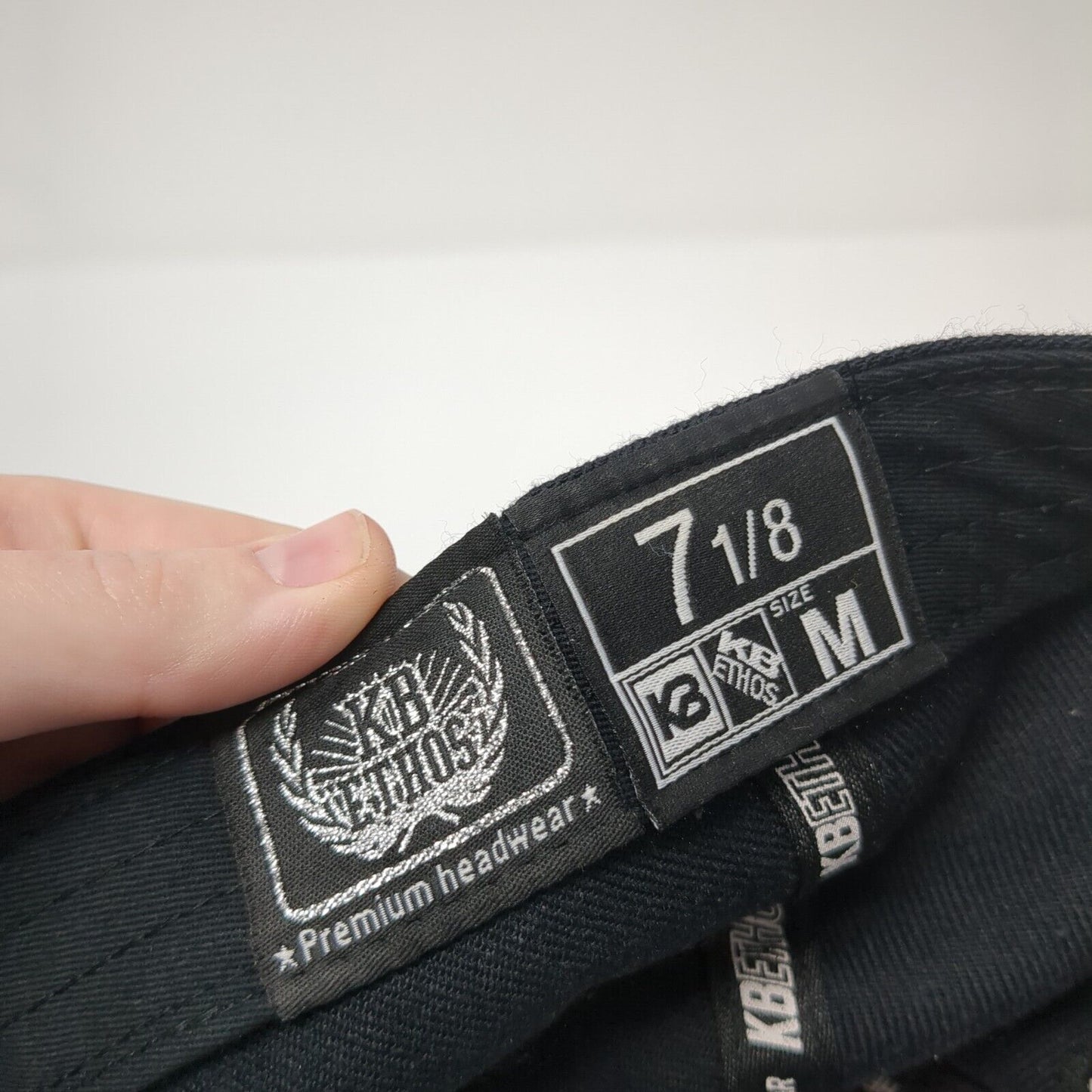 KB ETHOS Fitted Baseball Cap Black Size 7 1/8 Vented Holes 6 Panel Blank