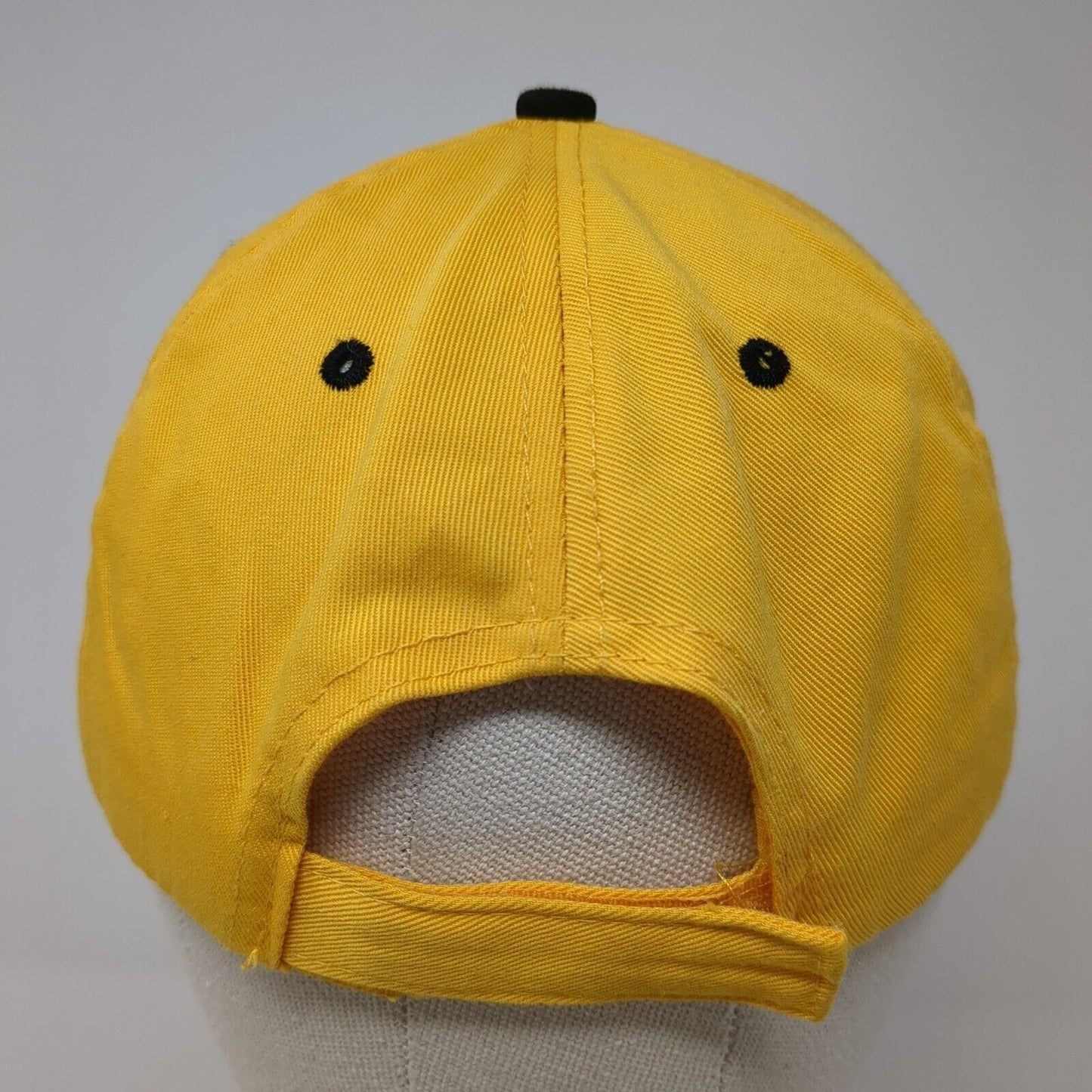 CAT Strapback Hat Yellow One Size Adjustable Embroidered Vented Holes 6 Panel