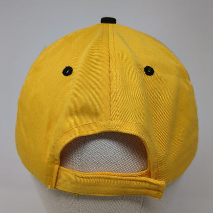 CAT Strapback Hat Yellow One Size Adjustable Embroidered Vented Holes 6 Panel