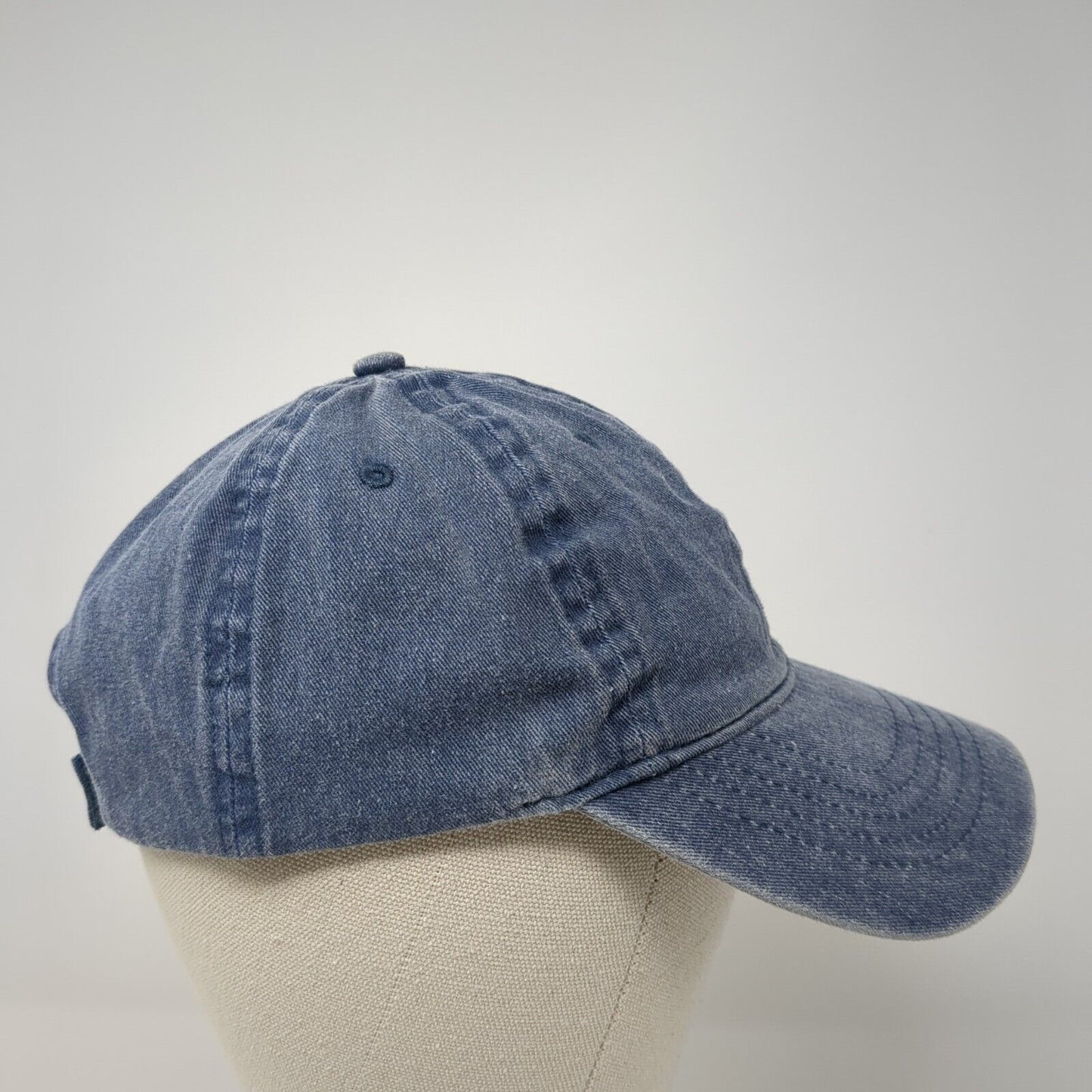 Unbranded Strapback Hat Blue OS Adjustable Vented Holes 6 Panel Denim Blank