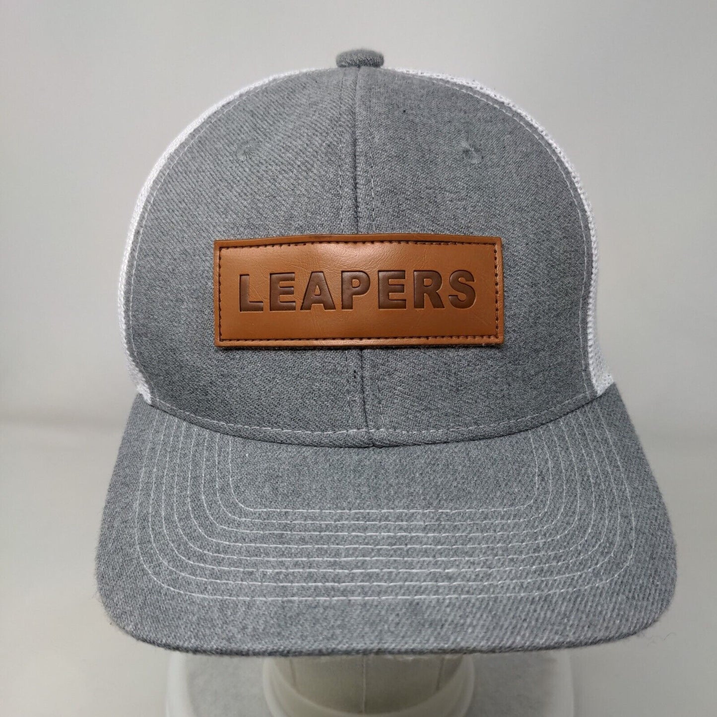 Leapers Snapback Trucker Hat Gray One Size Leather Patch Mesh Back