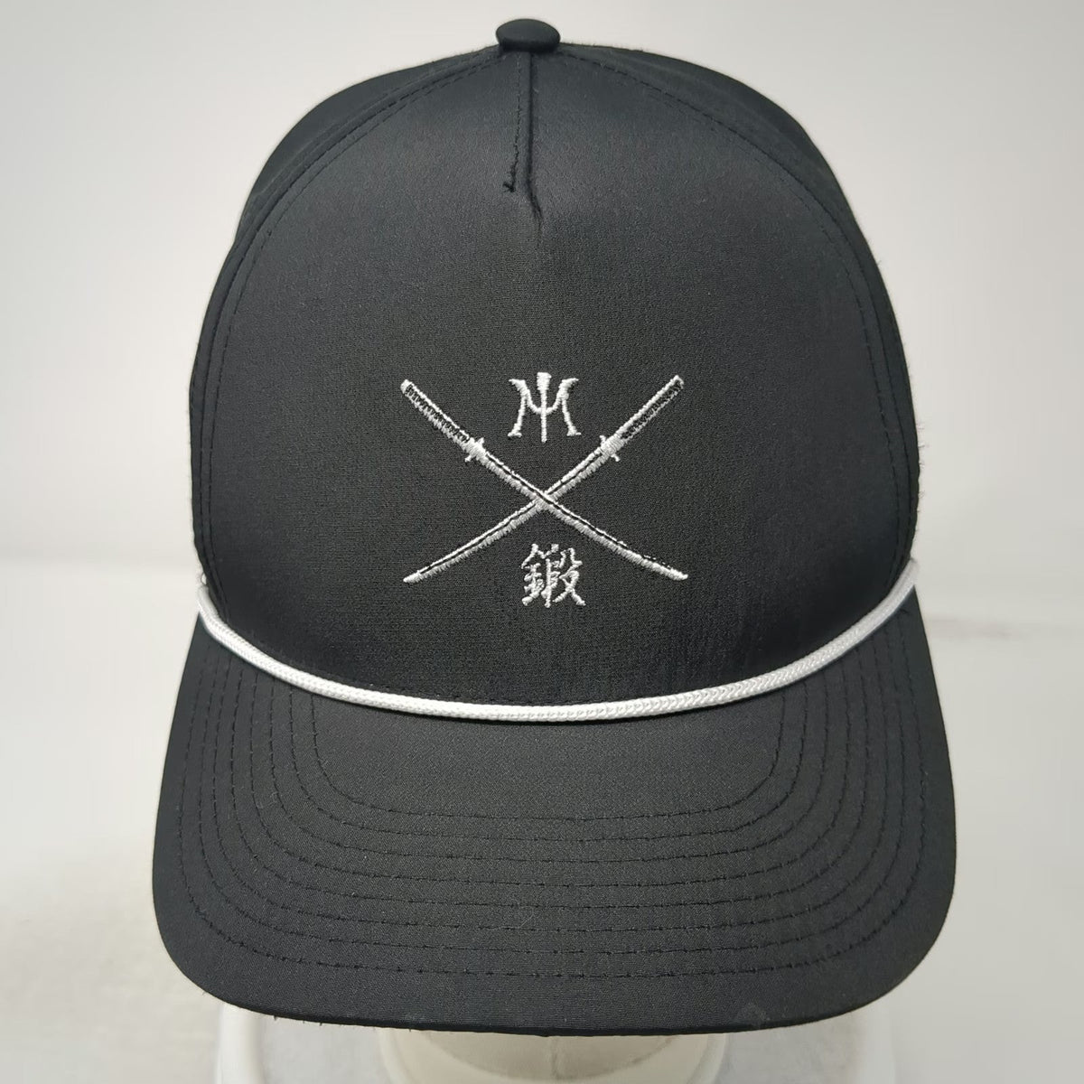 Miura 5 Panel Black Hat OSFM Rope Detail Crossed Katana Golf Snapback Polyester