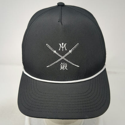 Miura 5 Panel Black Hat OSFM Rope Detail Crossed Katana Golf Snapback Polyester