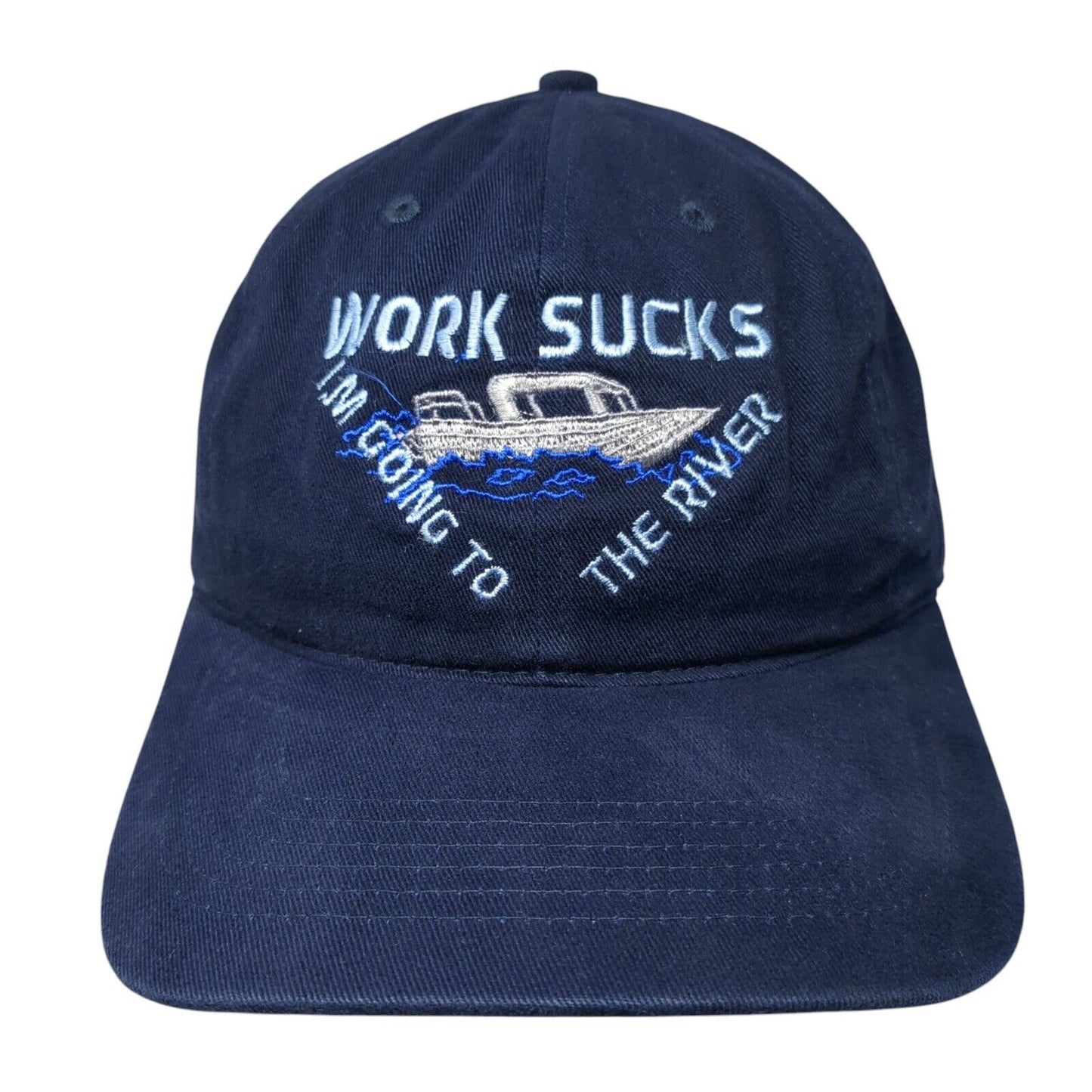 Work Sucks I'm Going To The River Slideback Hat Blue OS Adjustable Richardson