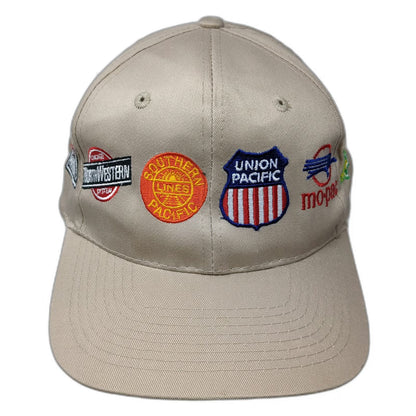 Cobra Caps Snapback Hat Beige One Size Union Pacific Railroad Multi-Logo Cotton
