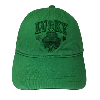 Lucky Strapback Hat Green OSFM Adjustable Embroidered 6 Panel Cotton