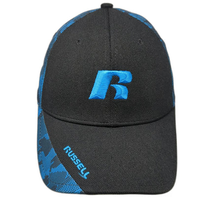 Russell Baseball Cap Black Blue Camo M Embroidered Logo Athletic Hat