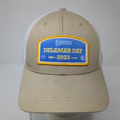 Delamar Day 2023 Patch Snapback Trucker Hat Tan One Size Mesh Back