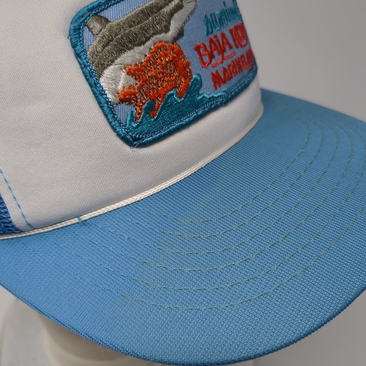 Vintage Marineland Baja Reef Snapback Mesh Back Trucker Hat Blue White