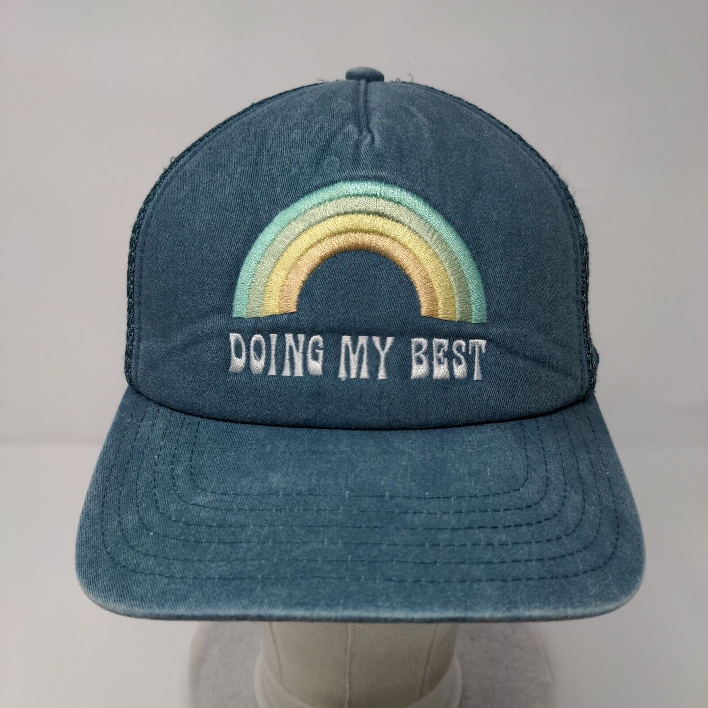 Doing My Best Snapback Trucker Hat Greenish-Blue One Size Mesh Back Mighty Fine