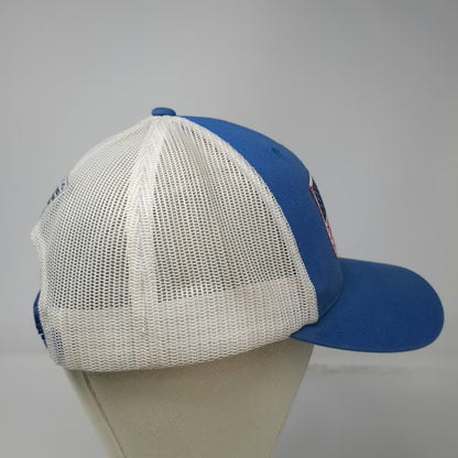 Columbia Blue Trucker Hat One Size PFG Fish American Flag Patch Mesh Snapback