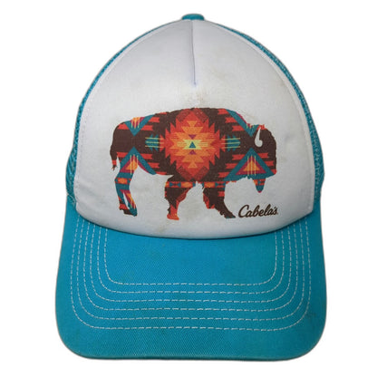 Cabela's Trucker Hat Blue One Size Southwestern Bison Buffalo Mesh Snapback Cap