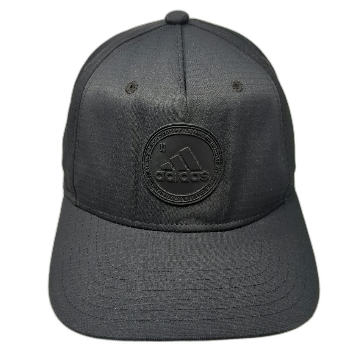 Adidas 5 Panel Black Hat OSFM Snapback Rubber Logo Patch Three Stripes Polyester