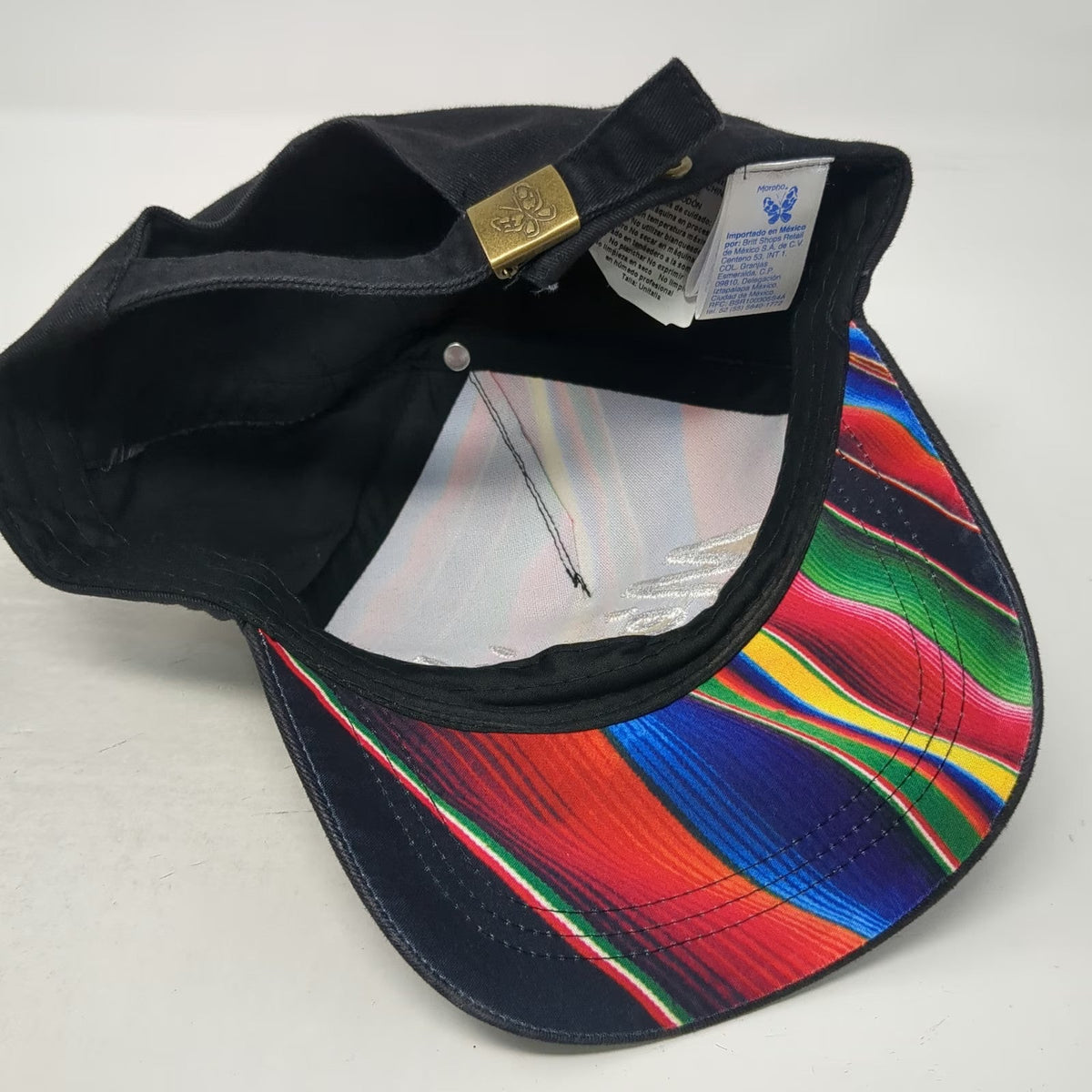 Morpho 5 Panel Black Multicolor Mexico Script Embroidery One Size Adjustable Hat